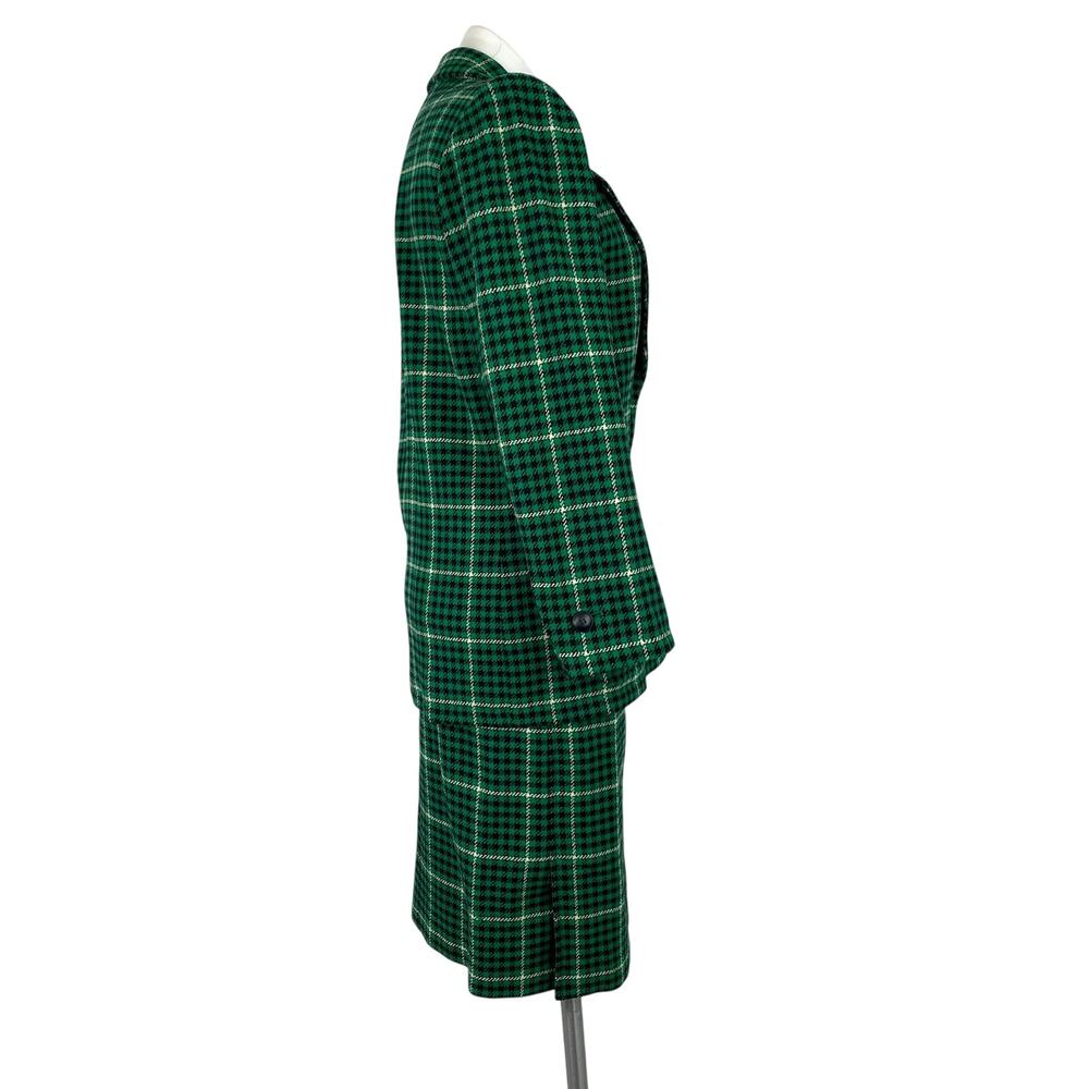 VINTAGE YSL Yves Saint Laurent Rive Gauche Green Plaid Wool Skirt Set FR 38 XS - Picture 5 of 15